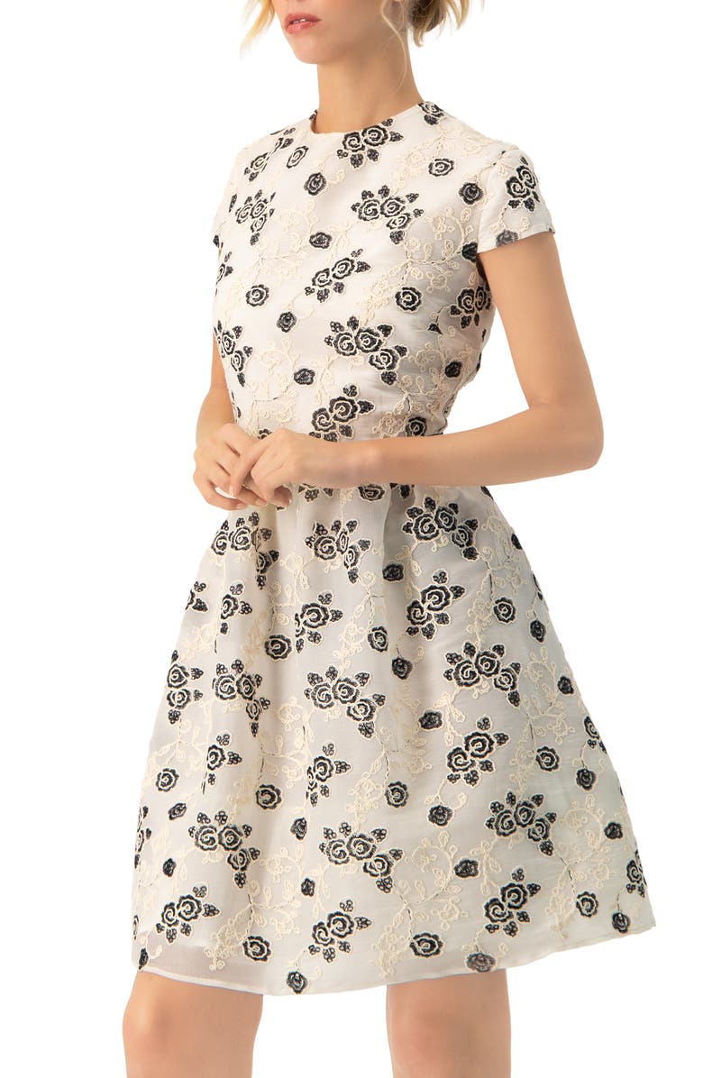 IVONNE Floral Embroidered Short A-Line Dress, Alternate, color, Natural