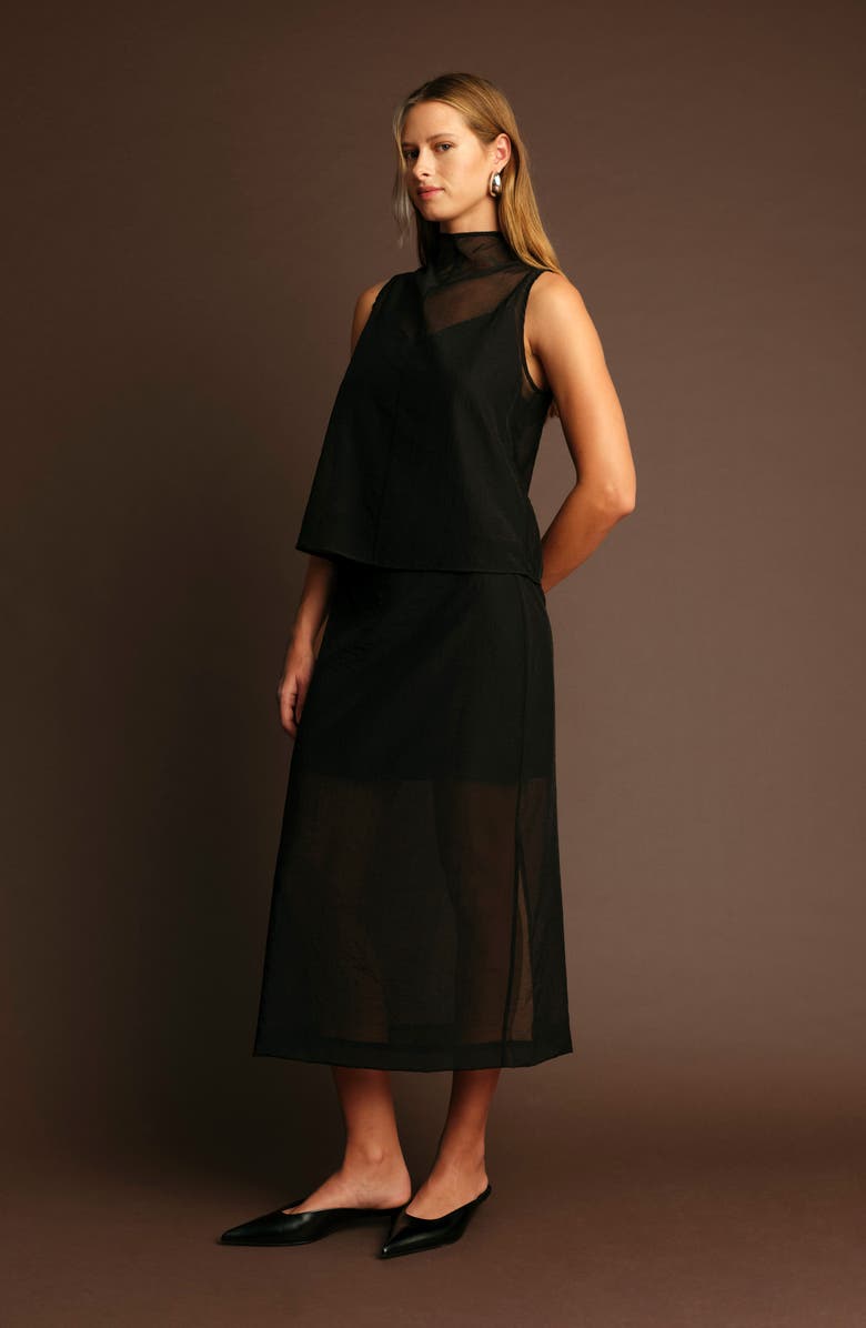 DELUC Hugh High Neck Sleeveless Sheer Top, Alternate, color, Black