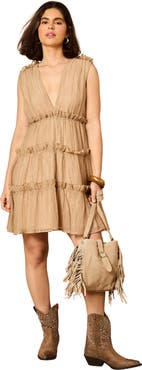 Oasis Tiered Detail V-Neck Mini Dress