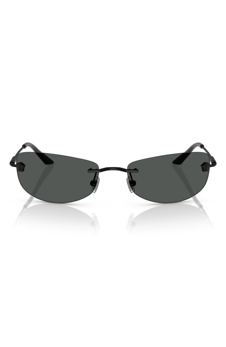 Versace 60mm Rectangular Sunglasses, Main, color, Matte Black