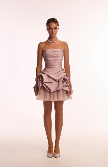 Rosette mini dress in misty rose