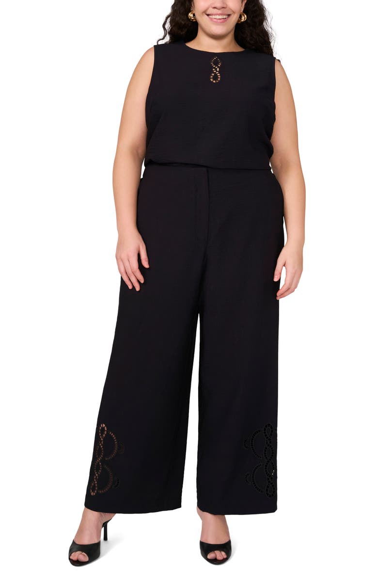 Vince Camuto Lattice Inset High Waist Wide Leg Pants, Alternate, color, Rich Black