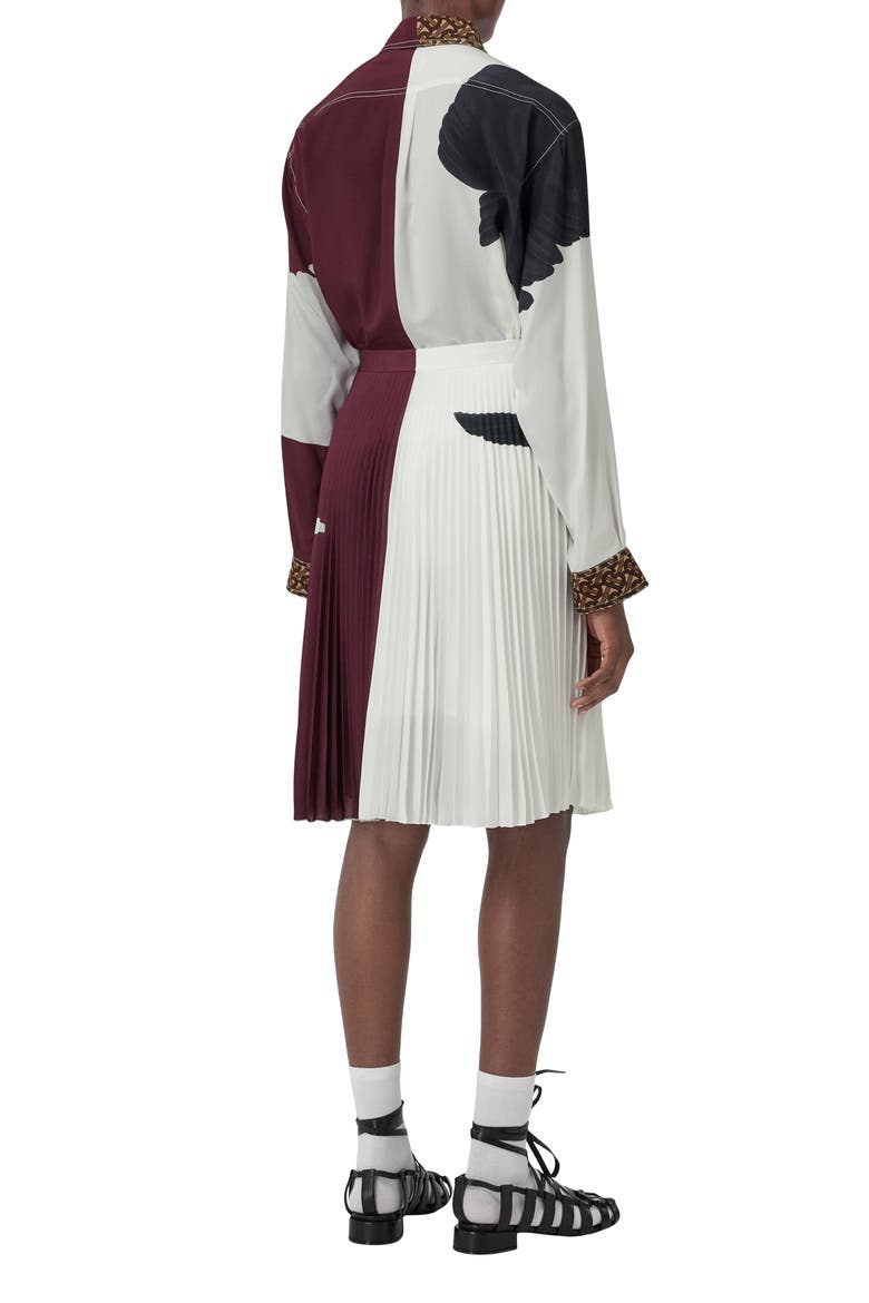 Rersby Swan Print Colorblock Pleated Skirt, Alternate, color, DEEP MAROON IP PAT