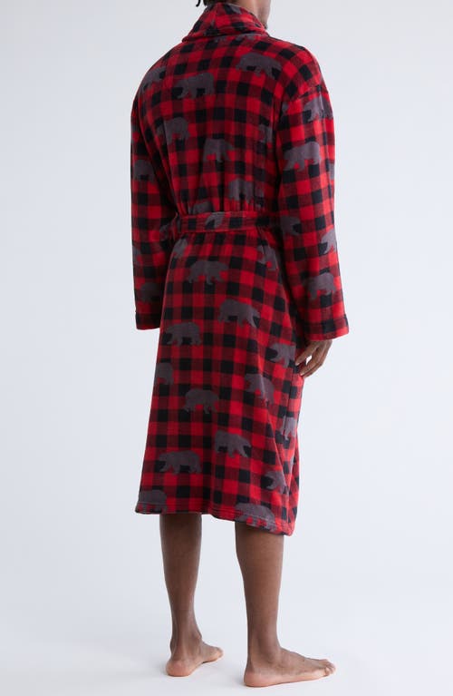 Majestic International Buffalo Check Plush Shawl Robe