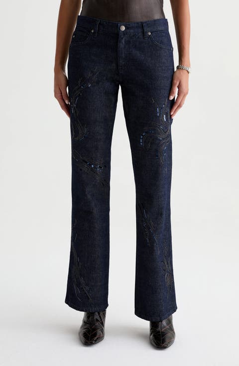 Angel Embroidered Low Rise Bootcut Jeans