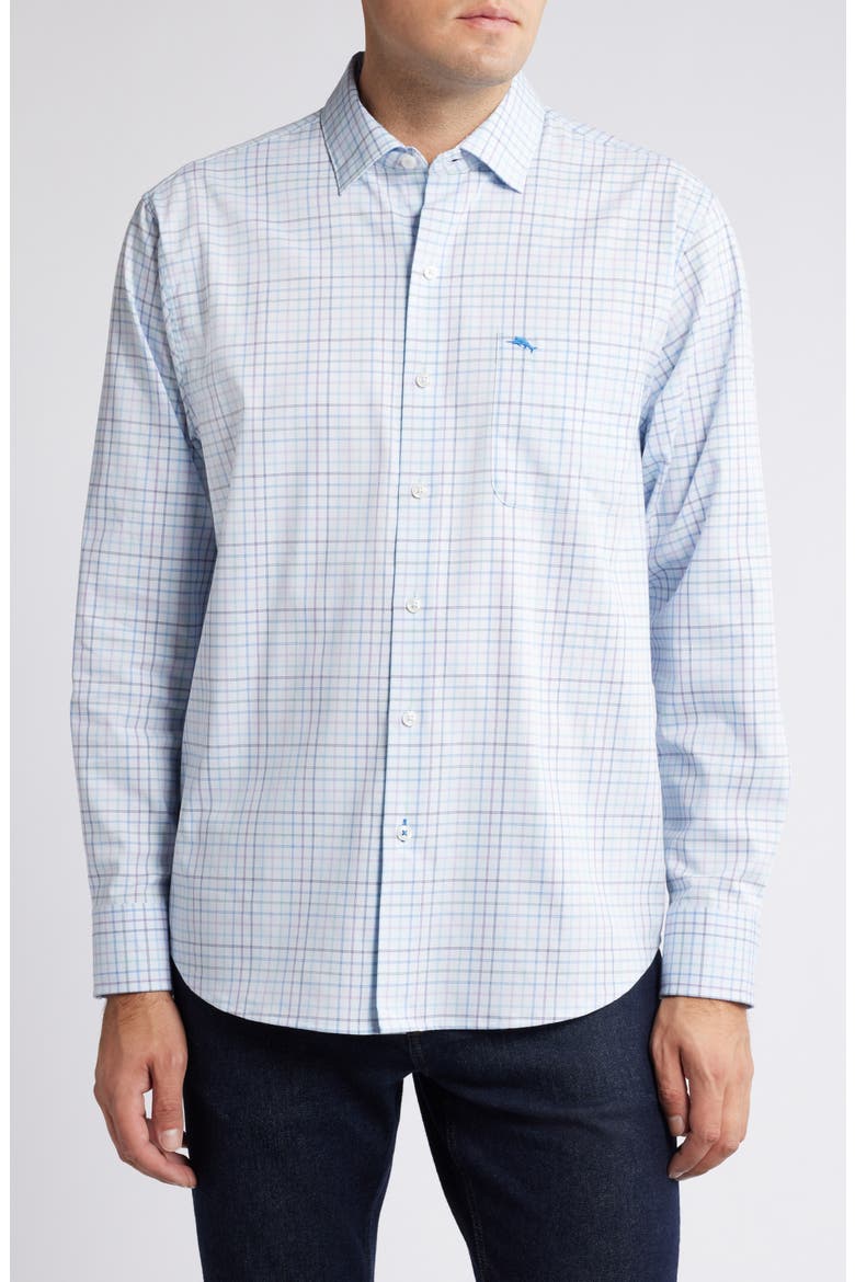 Sarasota Cabo Check Performance Button-Up Shirt, Main, color, CHAMBRAY BLUE