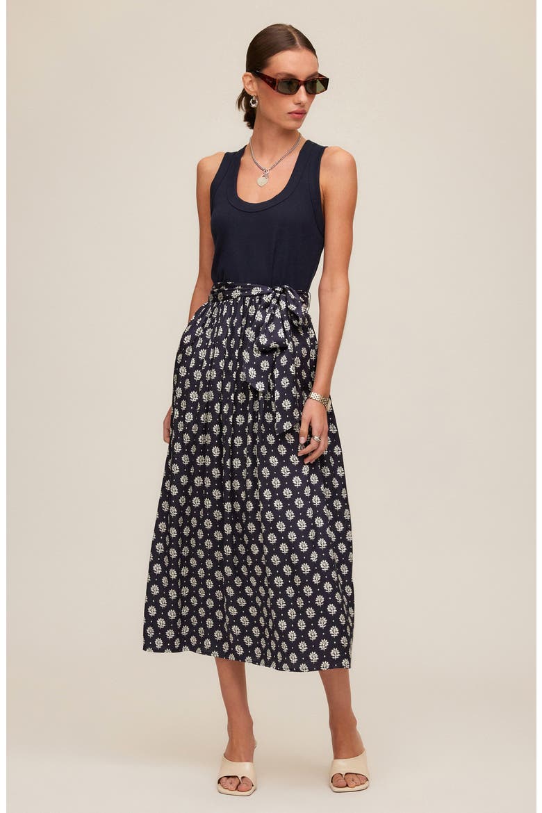 Sleeveless Belted Midi Dress, Alternate, color, NAVY