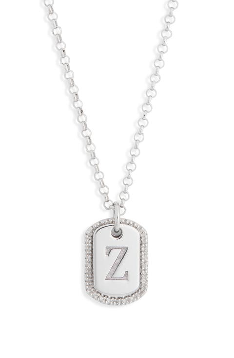 Diamond Initial Dog Tag Pendant Necklace