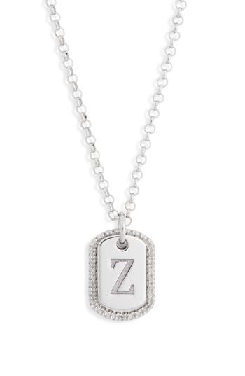 Meshmerise Diamond Initial Dog Tag Pendant Necklace In White-z