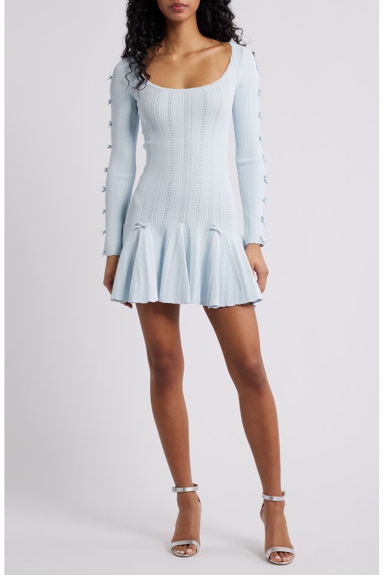 Seychelle Bow Long Sleeve Knit Minidress, Main, color, ICICLE BLUE