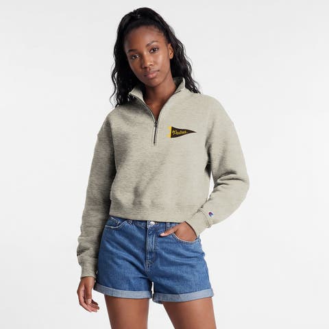 Women's Champion Cream San Diego Padres Triumph Tri-Blend Fleece Cropped Quarter-Zip Pullover