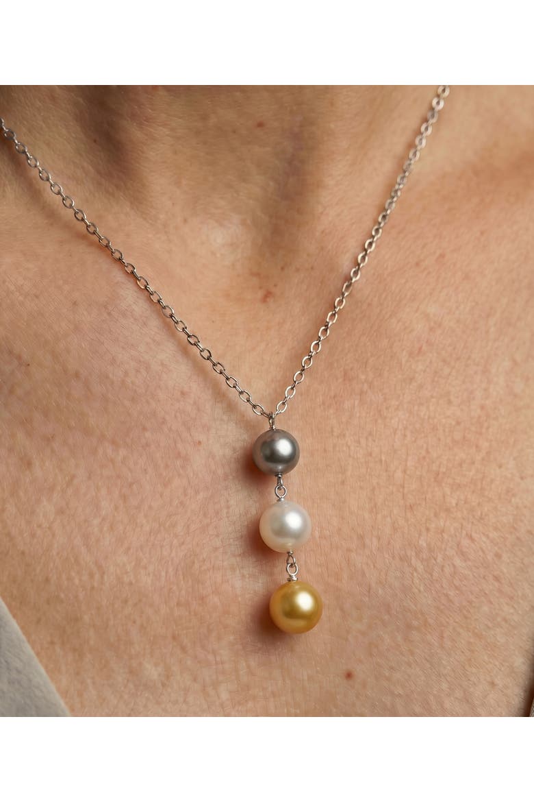 South Sea Multicolor Pearl Triple Drop Pearl Pendant, Alternate, color, White Gold Chain