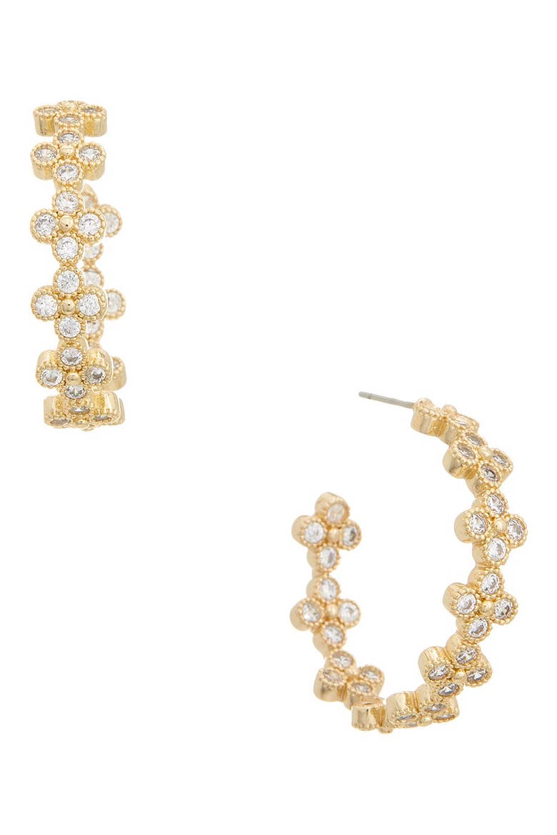 Cubic Zirconia Clover Hoop Earrings, Main, color, YELLOW