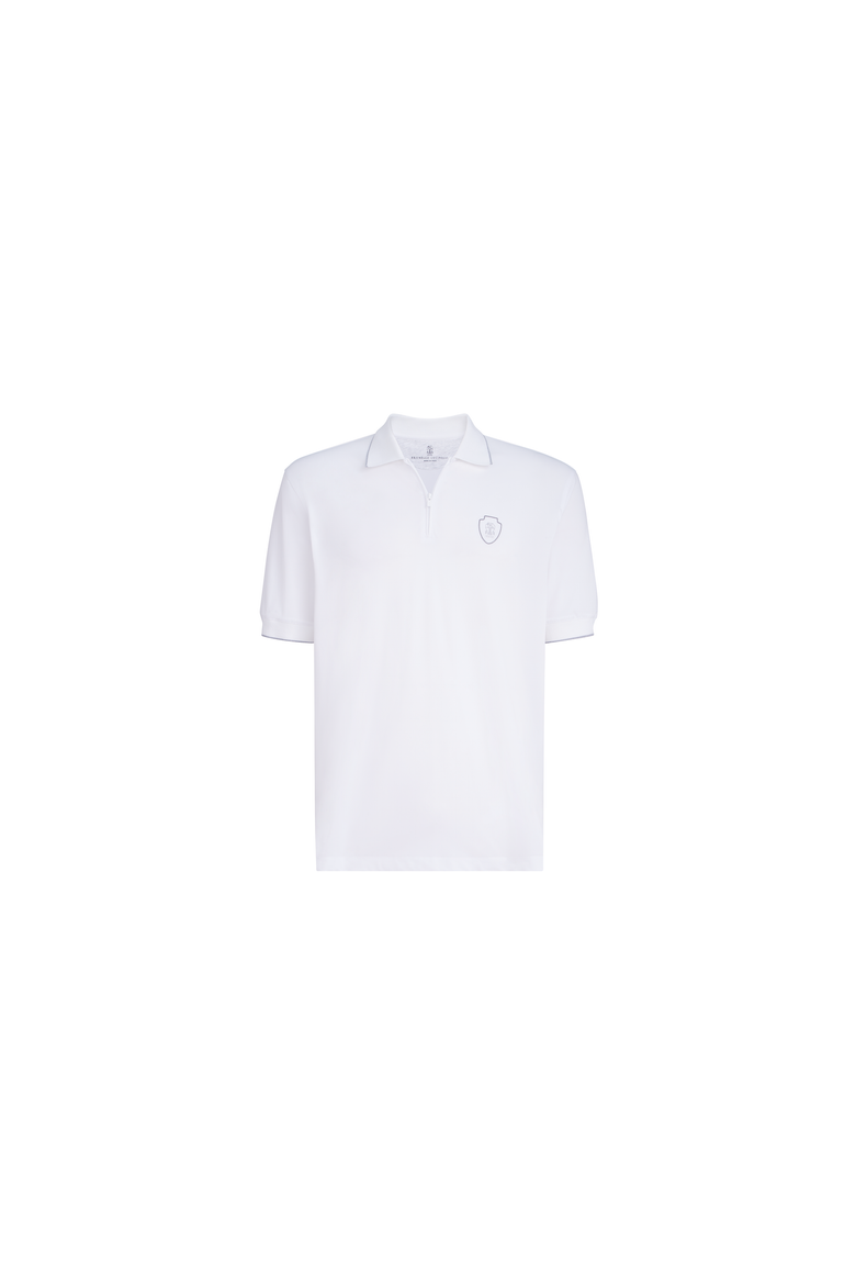 Techno piqué polo shirt with half zip, Alternate, color, White