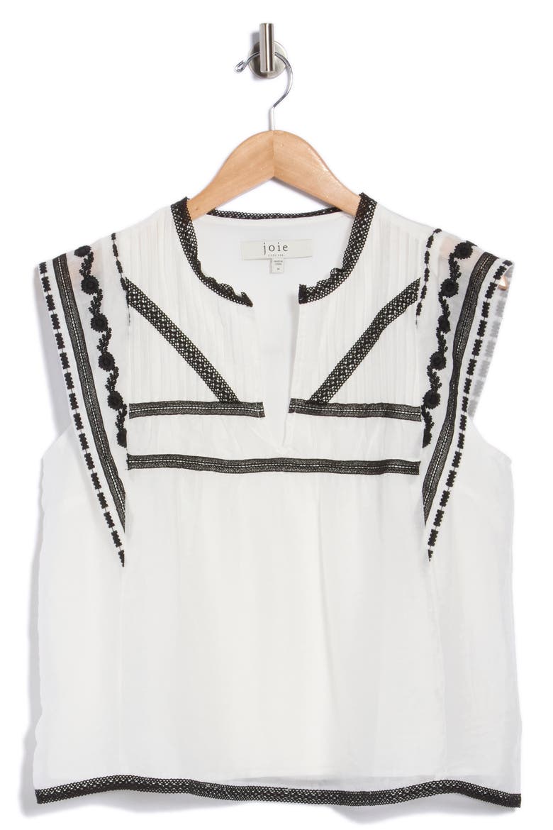 Split Neck Embroidered Top, Main, color, WHITE/ BLACK