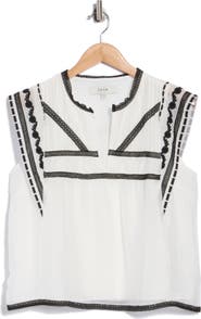 Joie Split Neck Embroidered Top