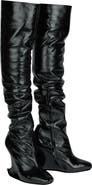 Balmain Thigh-High Wedge Boots in Crinkled Patent Leather