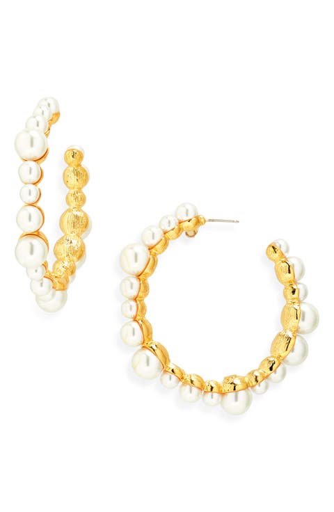 Faux Pearl Hoop Earrings