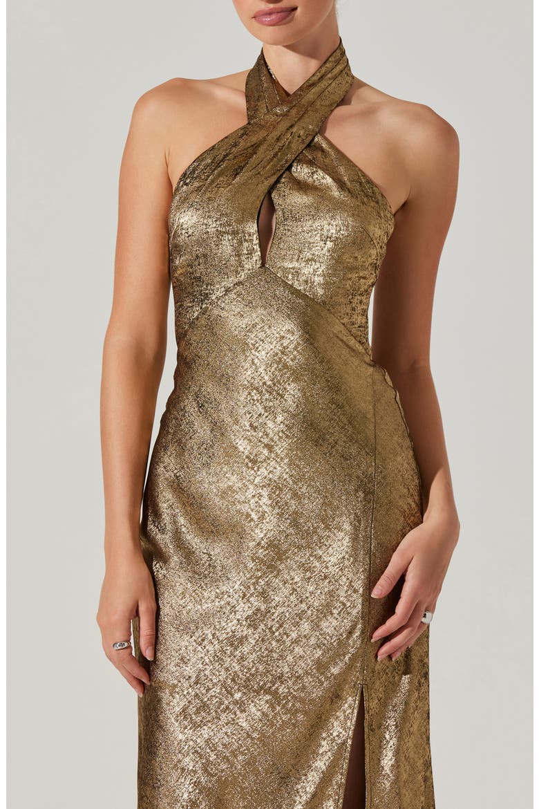Marissa Golden Halter Maxi Dress, Alternate, color, GOLD