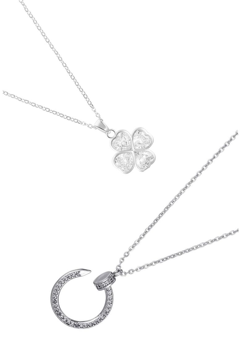 Set of 2 Clover & Nail Pendant Necklaces, Main, color, SILVER