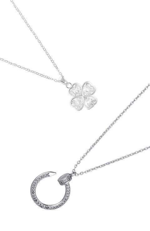 Set of 2 Clover & Nail Pendant Necklaces