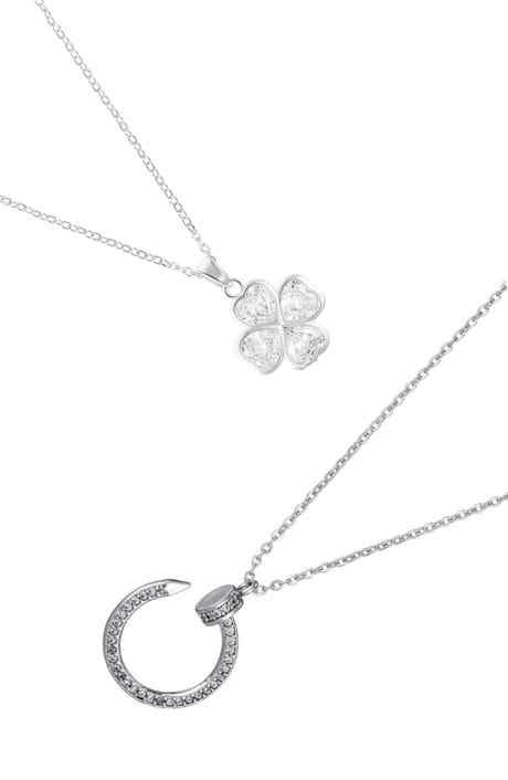 Adornia Set of 2 Clover & Nail Pendant Necklaces