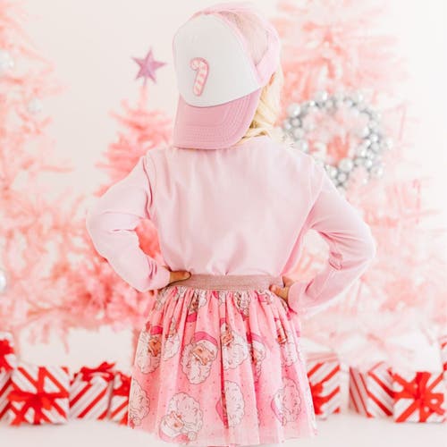 Sweet Wink Candy Cane Patch Christmas Trucker Hat In Pink/white