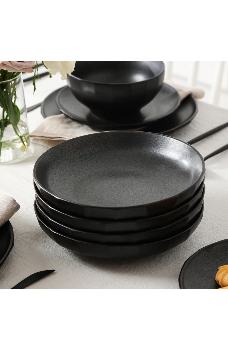 Stone Lain Rio Stoneware 4-Piece Pasta Bowl Set, Main, color, Black