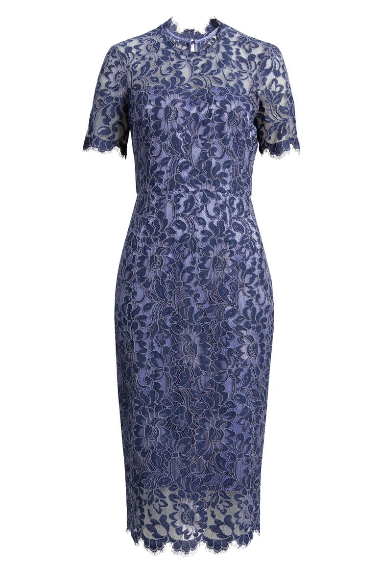 eliza j illusion lace midi sheath dress Eliza J Illusion Lace Midi Sheath Dress in Blue