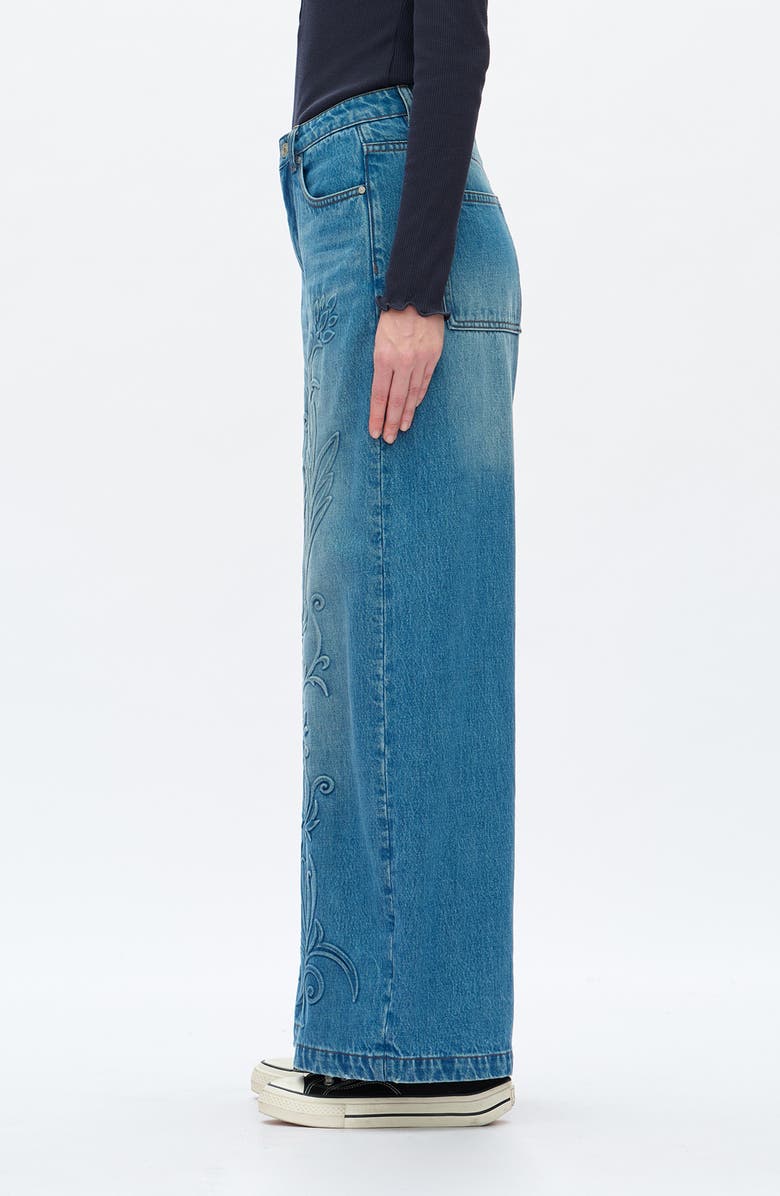 Bayeas High Waist Embroidered Detail Wide Leg Jeans, Alternate, color,