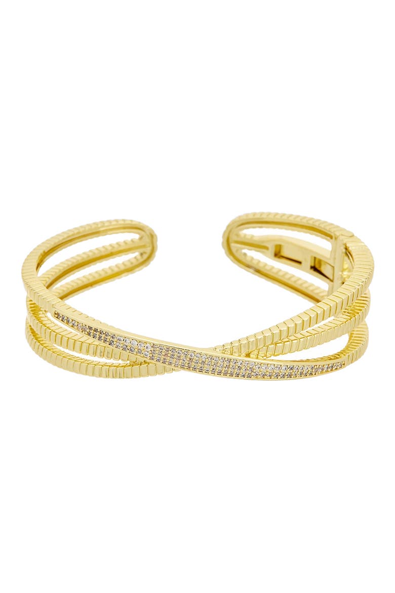 Cubic Zirconia Hinged Cuff Bracelet, Main, color, GOLD