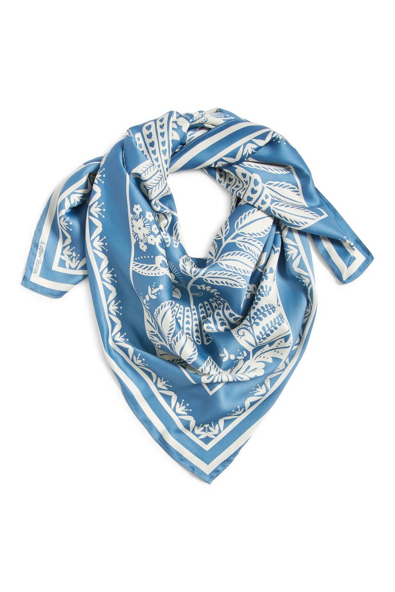 Bird & Floral Print Scarf, Alternate, color, BLUE MEDIUM