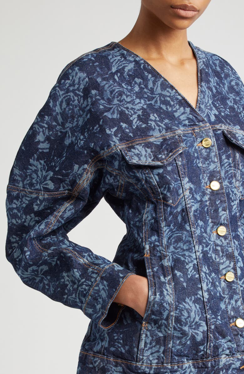 Ganni Floral Denim Trucker Jacket, Alternate, color, 