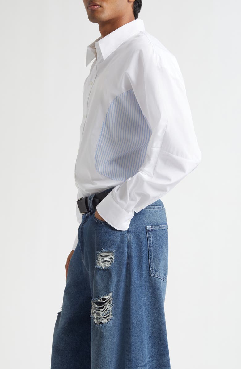 Simone Rocha Relaxed Fit Patchwork Egg Cotton Poplin Button-Up Shirt, Alternate, color, White/ Blue Stripe