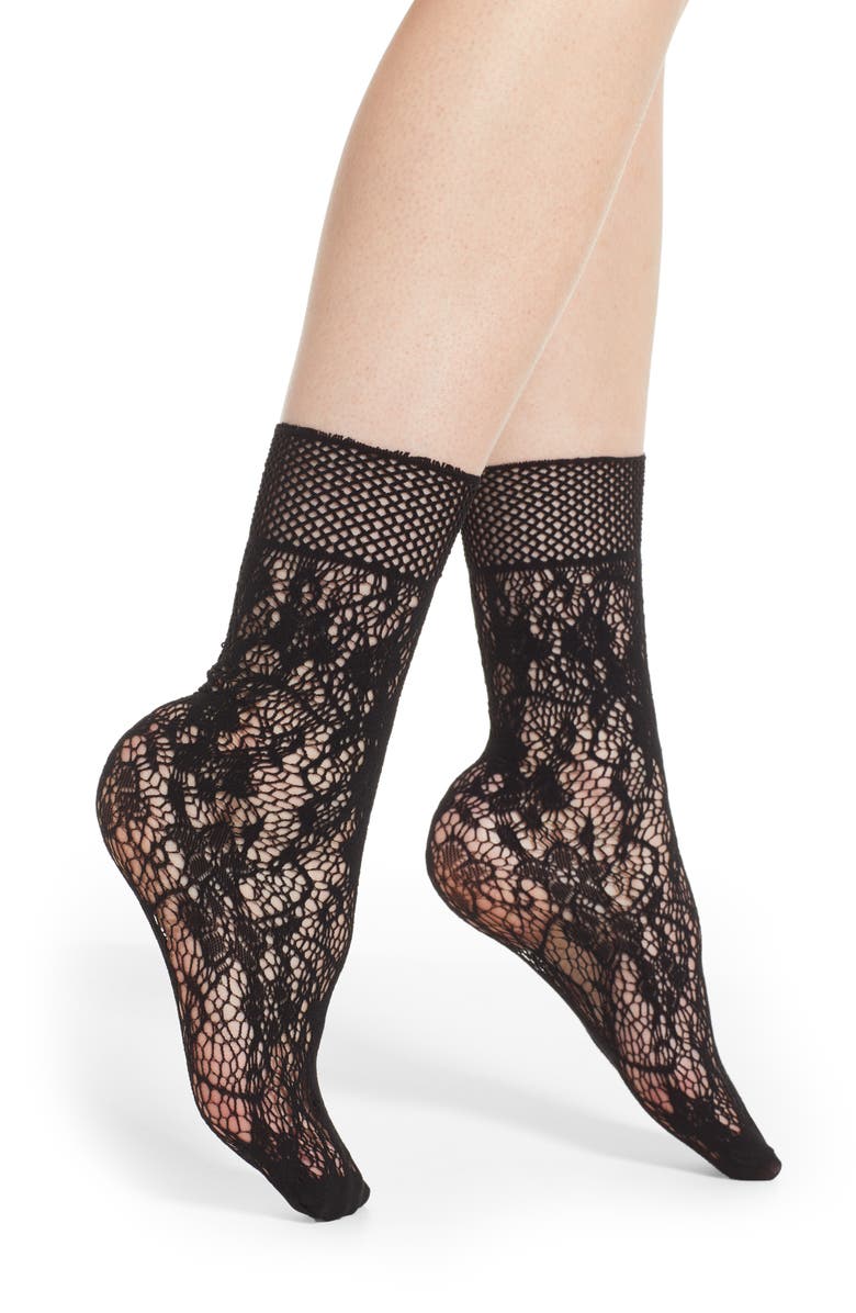 Pretty Polly Net Crew Socks, Main, color, 