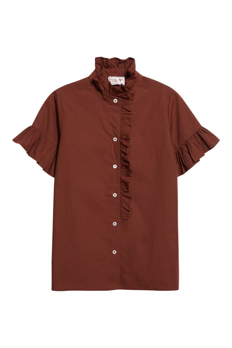 Vanessa Ruffle Detail Cotton Blouse, Alternate, color, CHOCOLATE