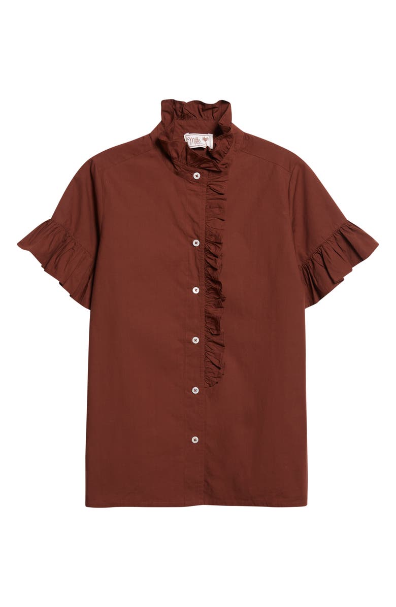 MILLE Vanessa Ruffle Detail Cotton Blouse, Alternate, color, Chocolate