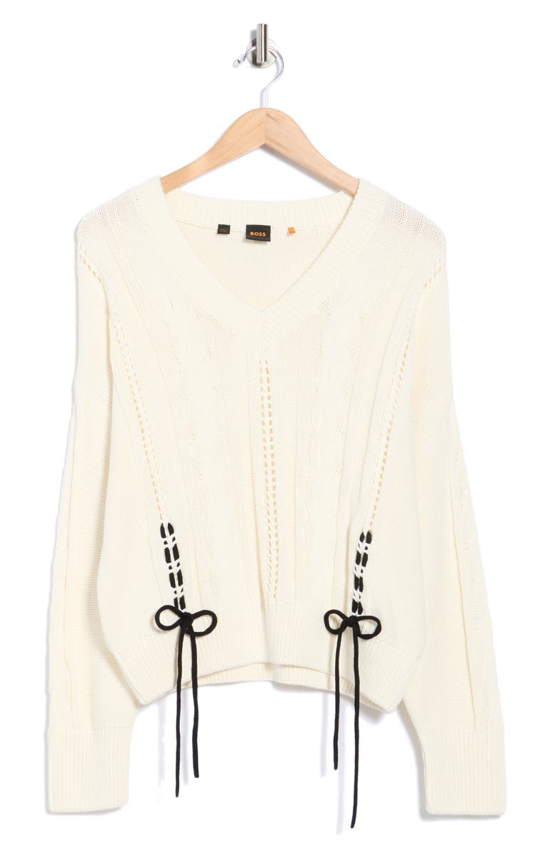 BOSS Orange V-Neck Pullover Sweater, Alternate, color, Open White