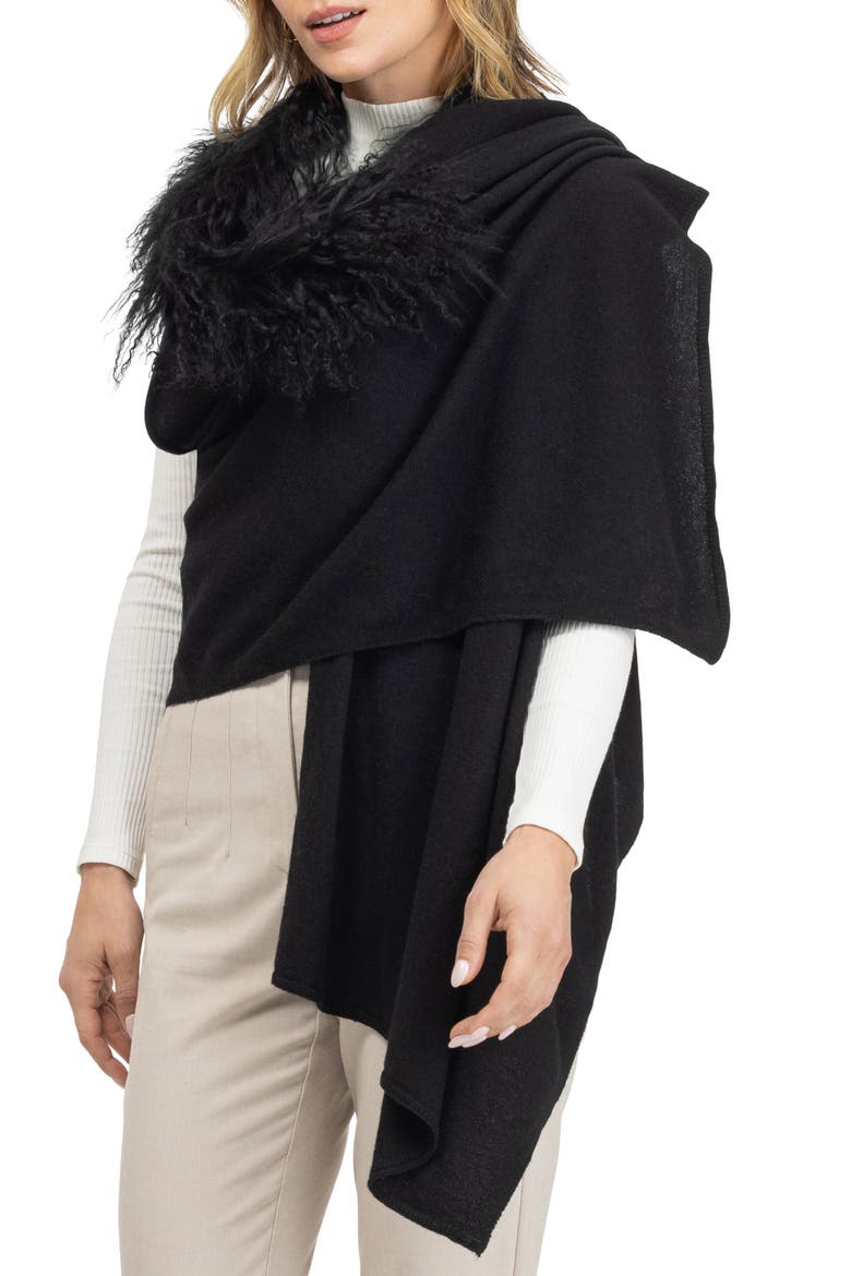 Select Cashmere And Merino Wool Blend Vest With Select Genuine Shearling Trim, Alternate, color, BLACK