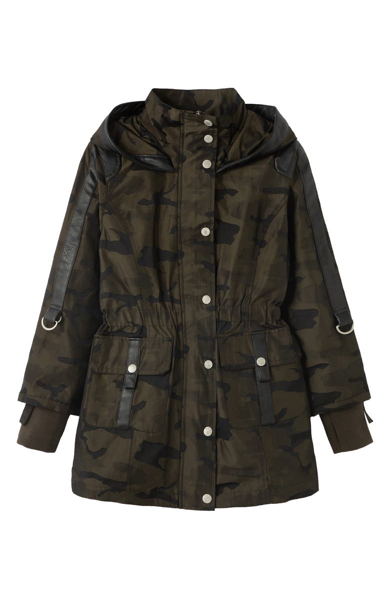 Habitual Girl Kids' Delilah Camo Print Hooded Rain Jacket, Main, color, 