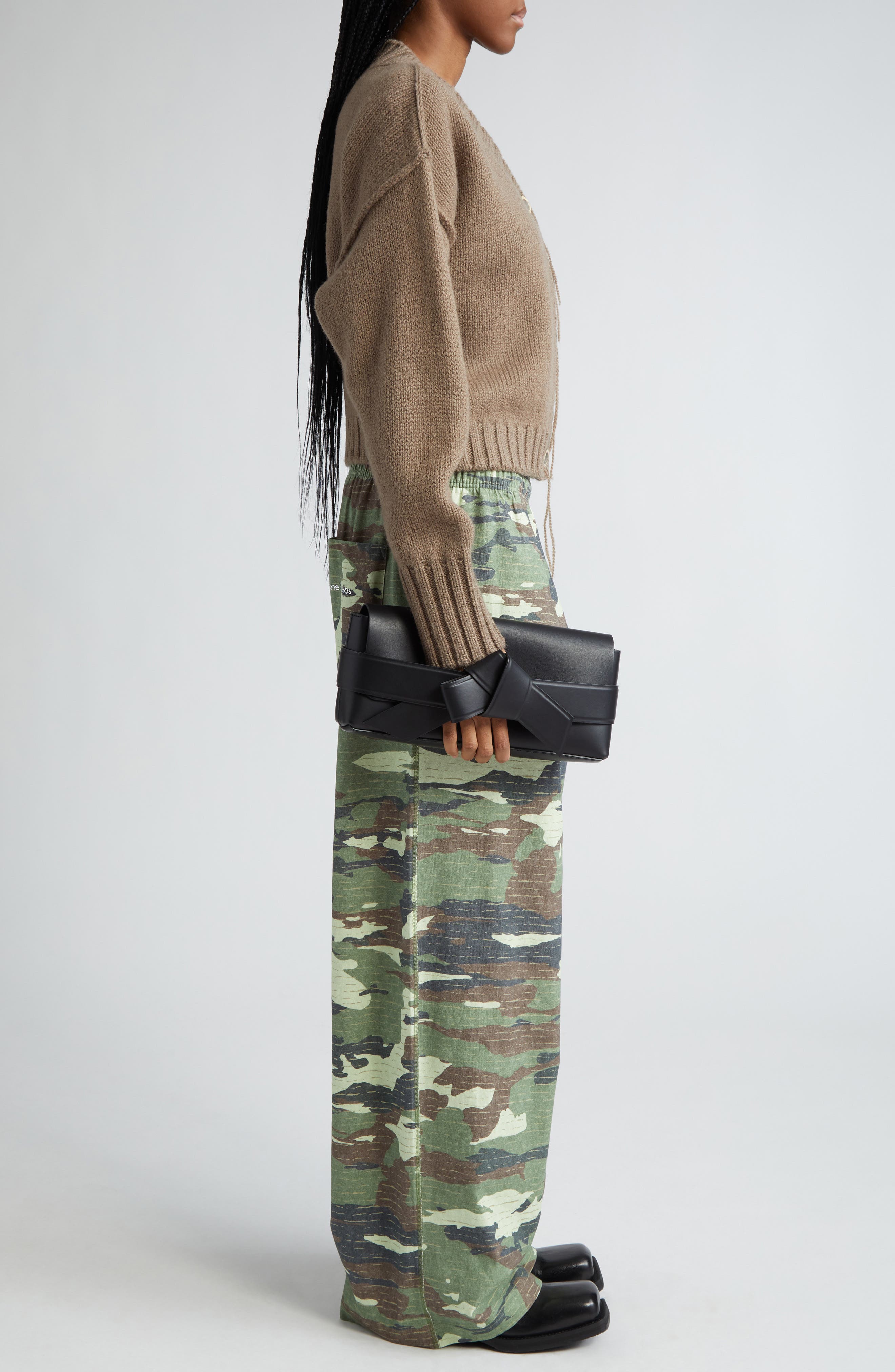 Acne Studios Musubi Elongated Bow Detail Leather Crossbody Bag, Alternate, color, 