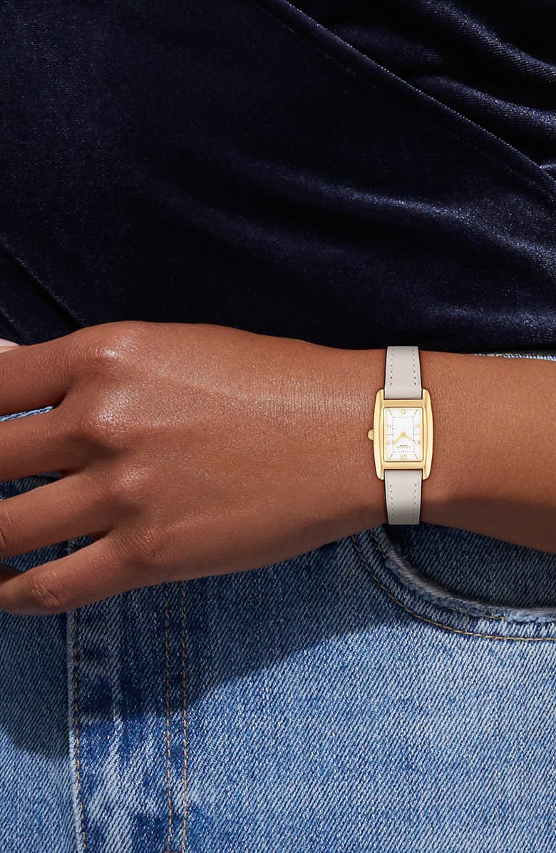 COACH Saddle Rectangular Leather Strap Watch, 20mm x 30mm, Alternate, color, Silver White