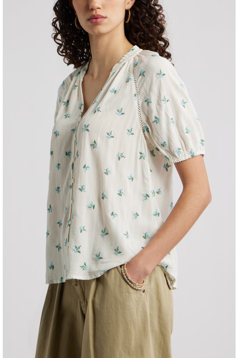 Floral Button-Up Top, Alternate, color, IVORY- BLUE GARDEN DITSY