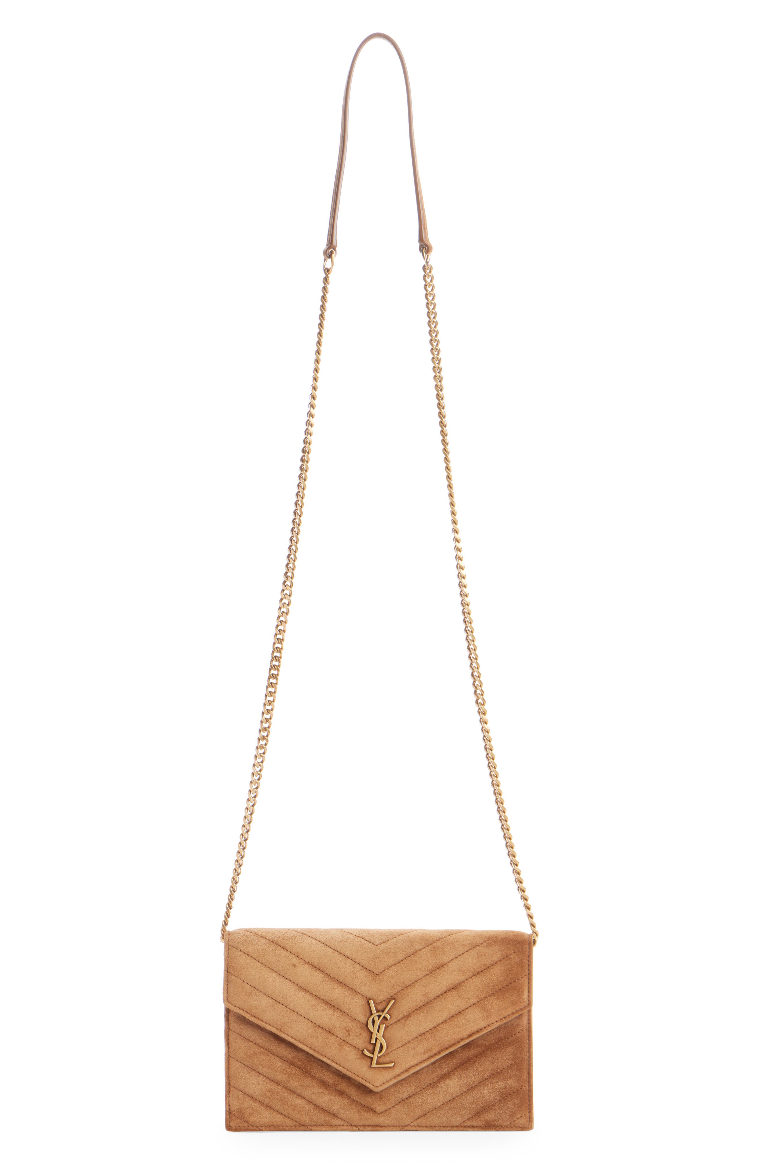 Envelope Leather Chain Wallet, Alternate, color, CARAMEL COGNAC