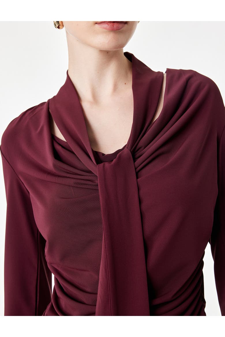 Long Sleeve Cowl Neck Tie Front Top, Alternate, color, BORDEUX