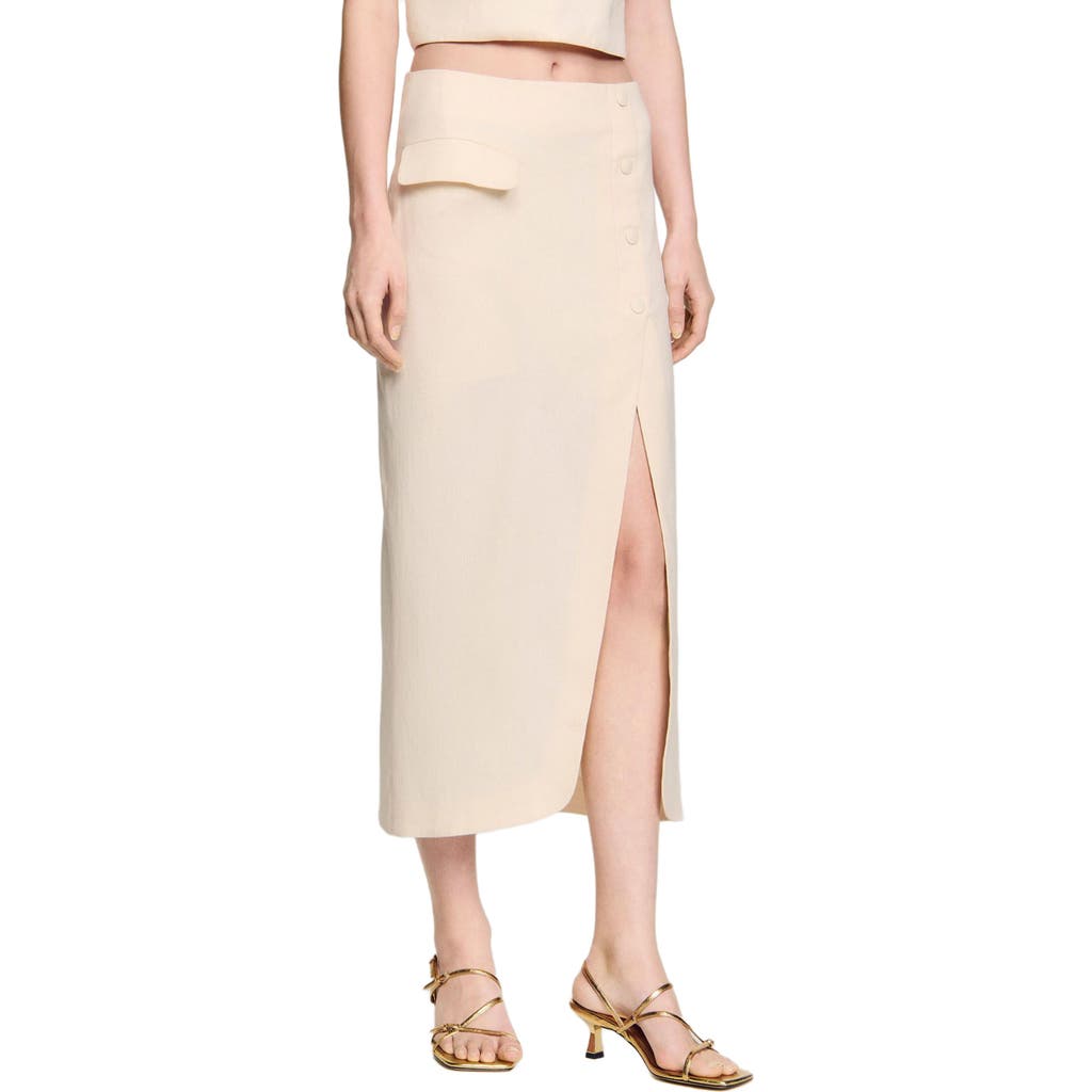 Sandro Mira Button-front Midi Skirt In Ecru
