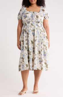 Melrose and Market Puffed Sleeve Cotton Midi Dress