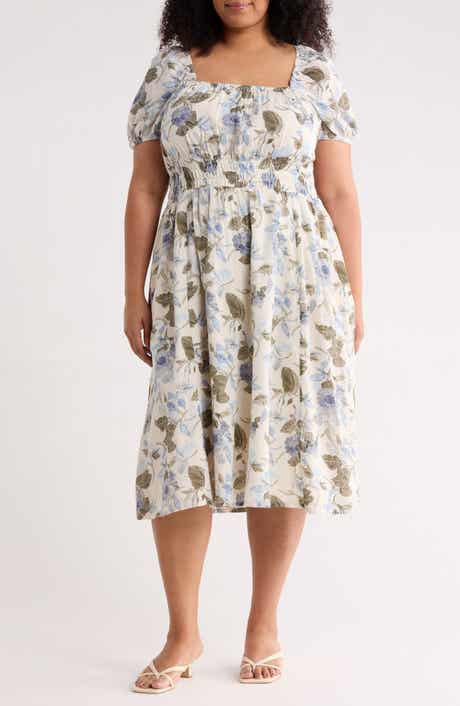 Melrose and Market Puffed Sleeve Cotton Midi Dress