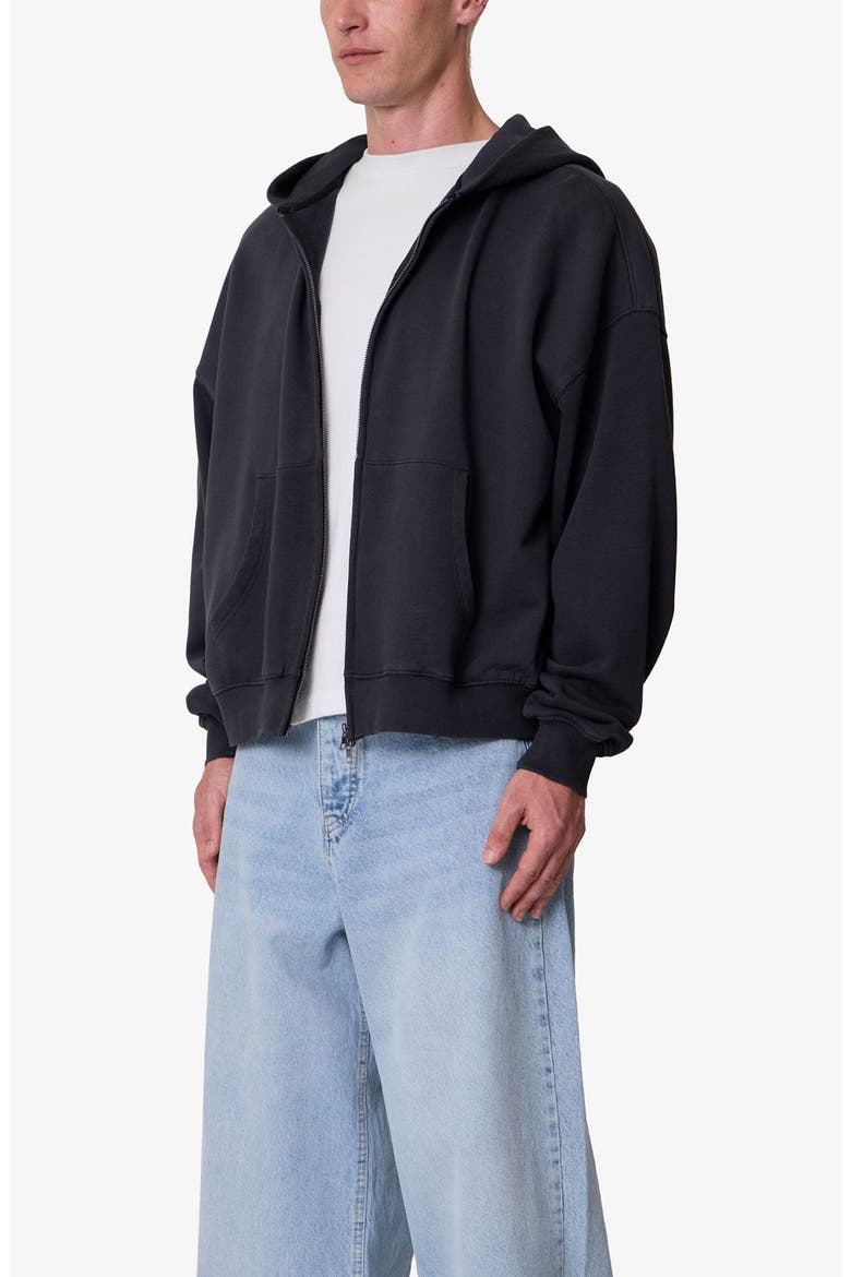 Heavyweight Basic Zip-Up Cotton Hoodie, Alternate, color, WASHED BLACK