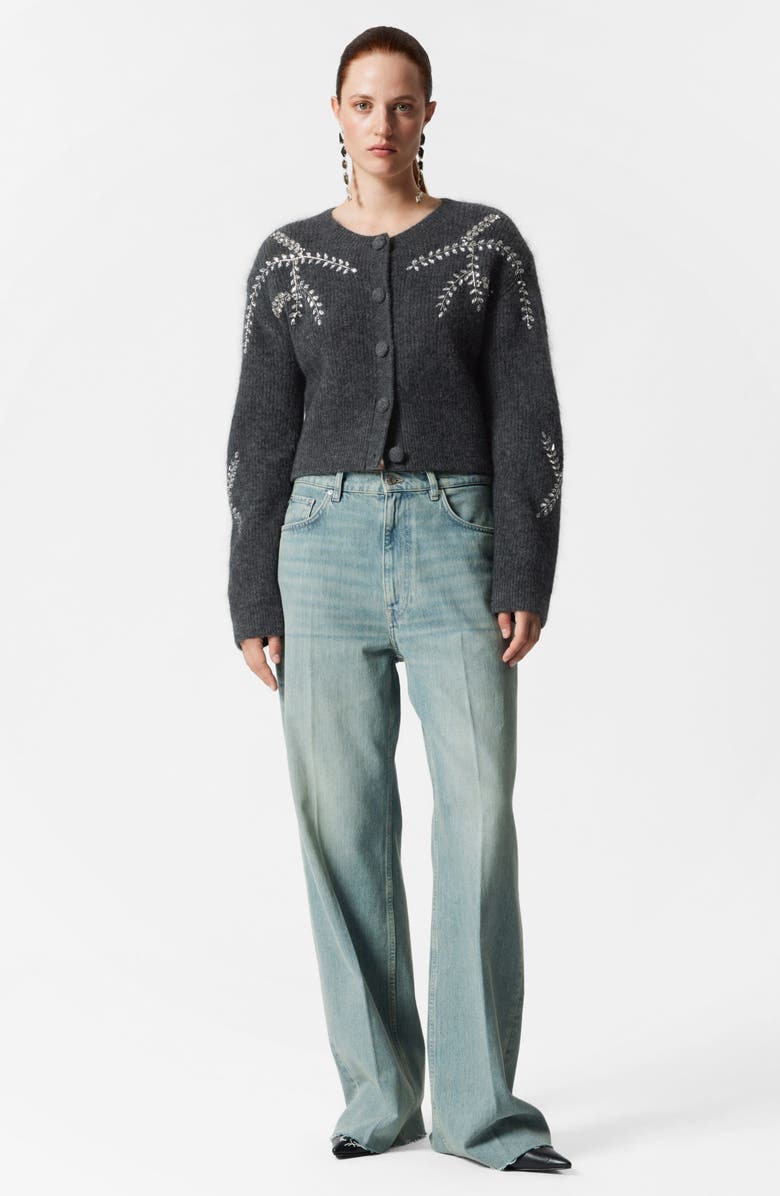 & Other Stories Crystal Embroidered Wool & Mohair Blend Cardigan, Alternate, color, 